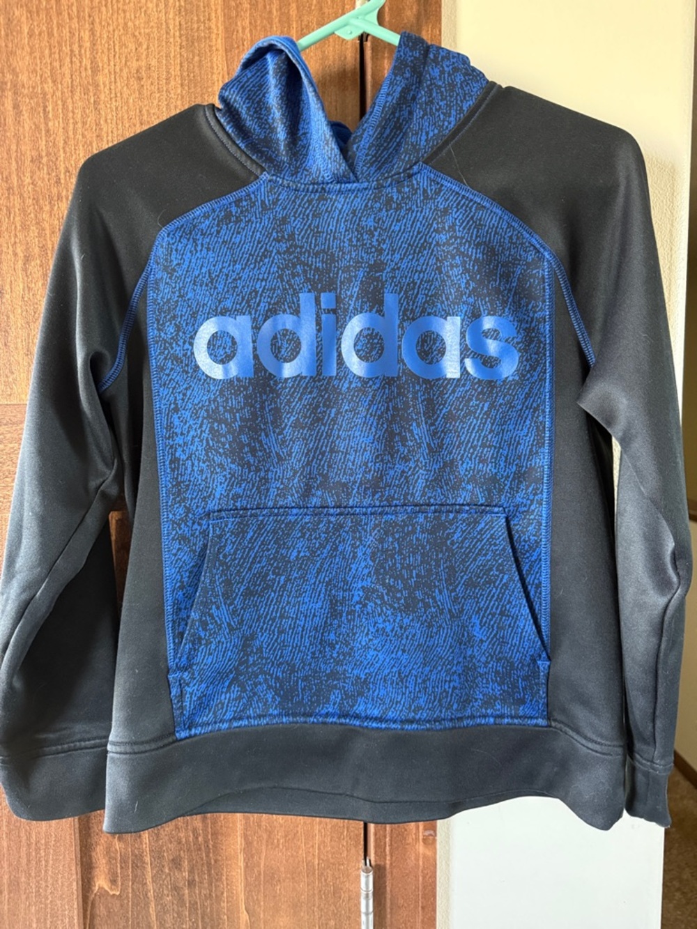 adidas Black and Blue Graphic Pullover Hoodie